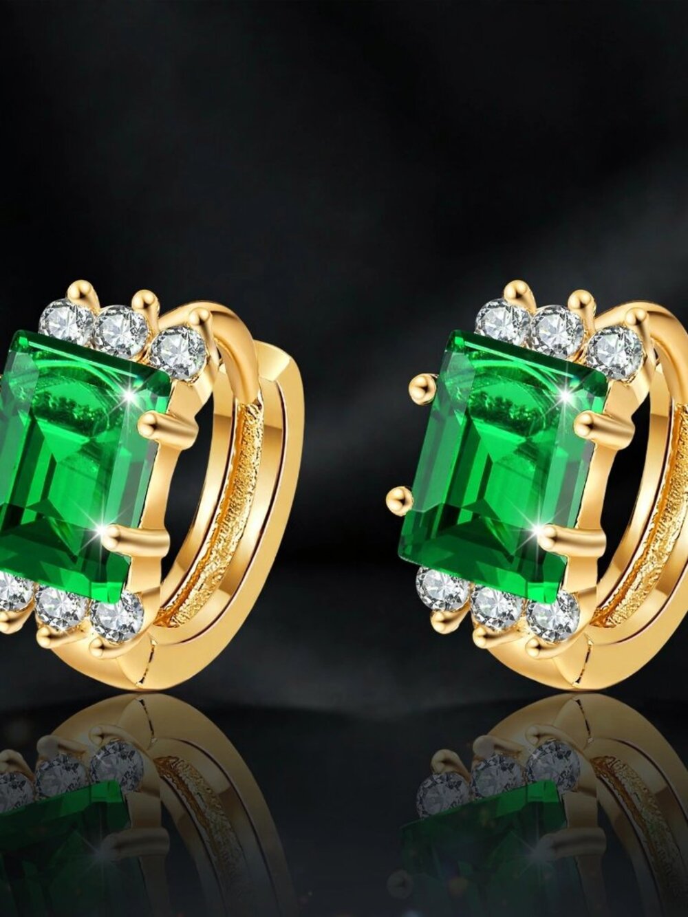 Emerald Green Zirconia Huggie Hoop Earrings Gold - Crystal Stud Hoops